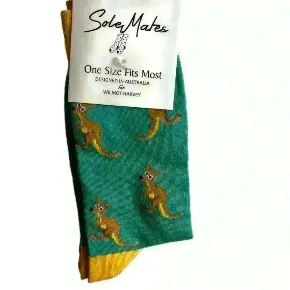 Sole Mates Australia Kangaroo Green Yellow Socks One size